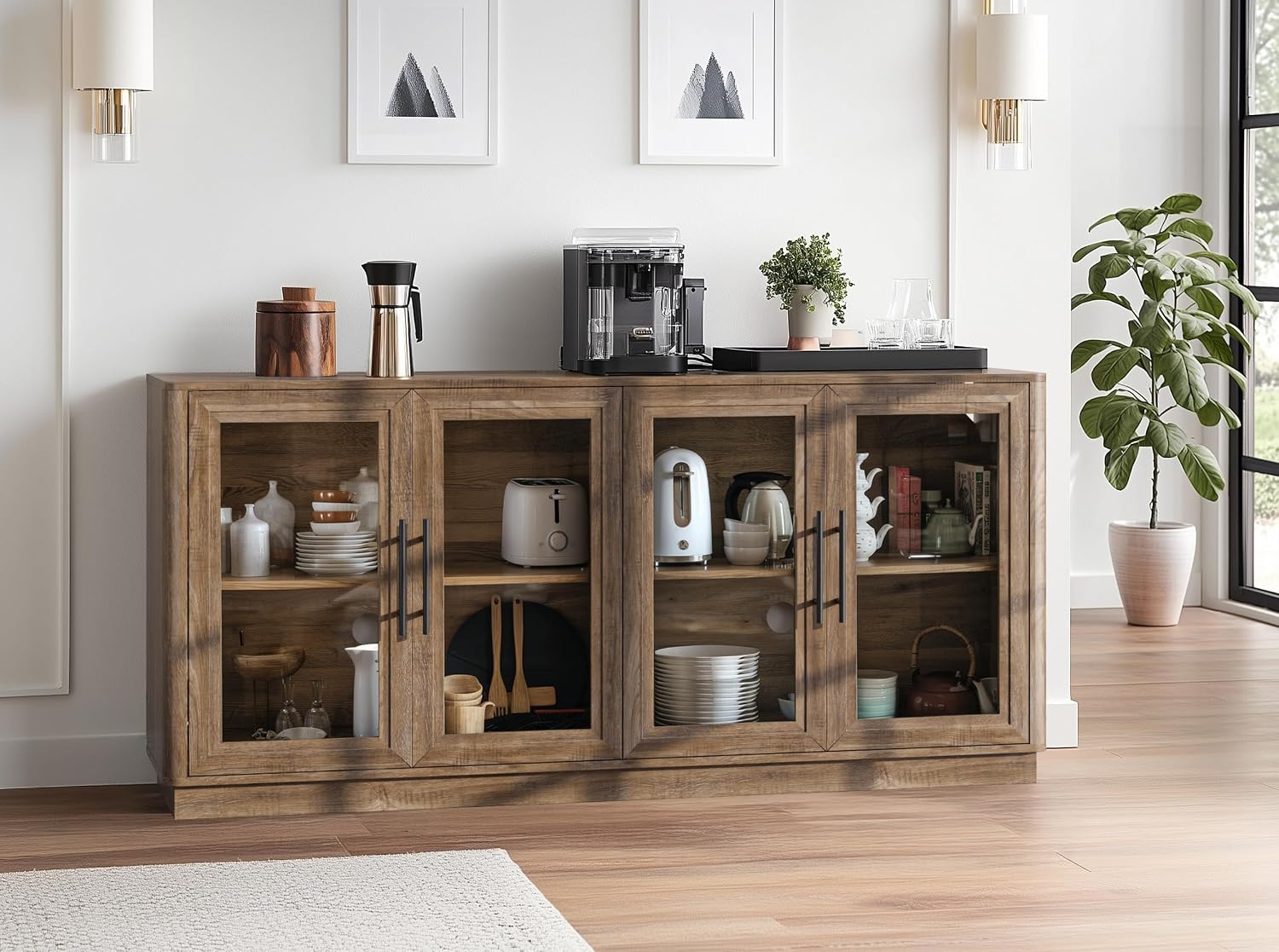 Furnaza Cube Storage Organizer with Shelf, 63" Long Cubby Bookcase, Bookshelf with 4 Glass Doors,Glass Display Cabinet for Home Office, Living Room