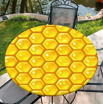 Round Fitted Tablecloth with Elastic Edge for 48in Tables,Washable Table Cover for Party Picnic Dinner Farmhouse Tabletop Decor - Honeycomb
