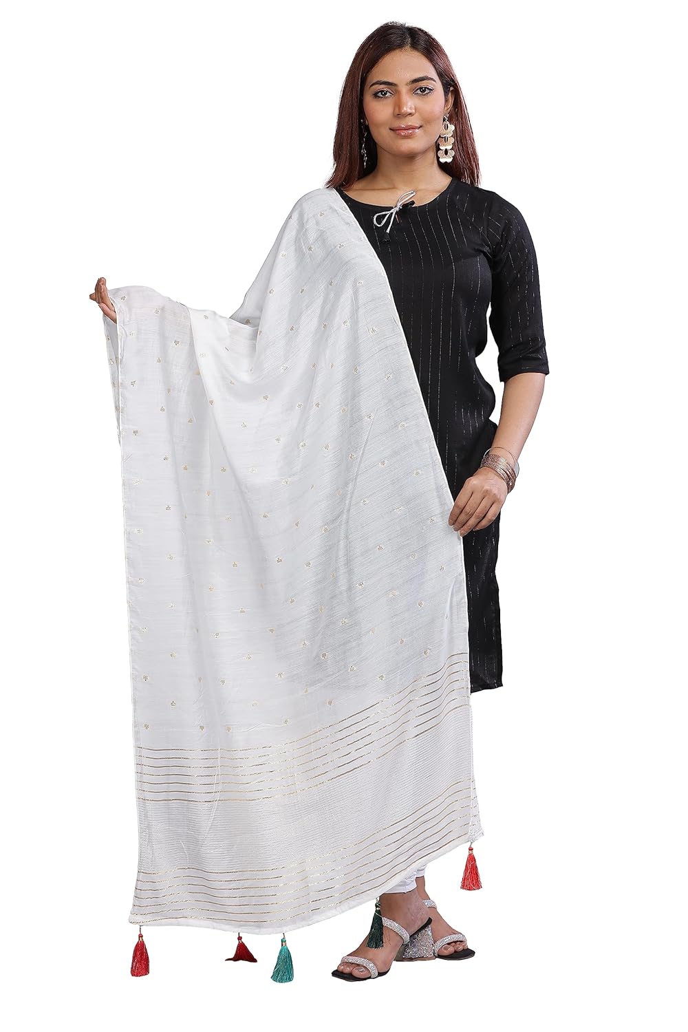 Cotton Dupatta - Pearl White Tana Bana