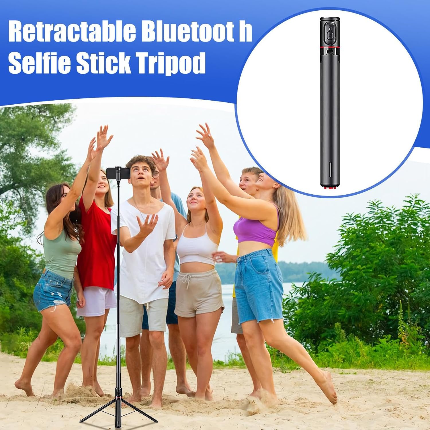 Selfie Stick Tripod - Wireless Cell Phone Tripod with Remote Control, Extendable Stand for Cooking, Backpacking, Commuting, Video Recording, Photography, Hands-Free, Travel Outdoor Use 14.37 Inches