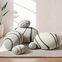 WOWMAX Three-Dimensional Curve Living Stones Pillows 6 Mix Sizes Stuffed Pillows Big Rock Pillows New Pebble Pillows Light Gray