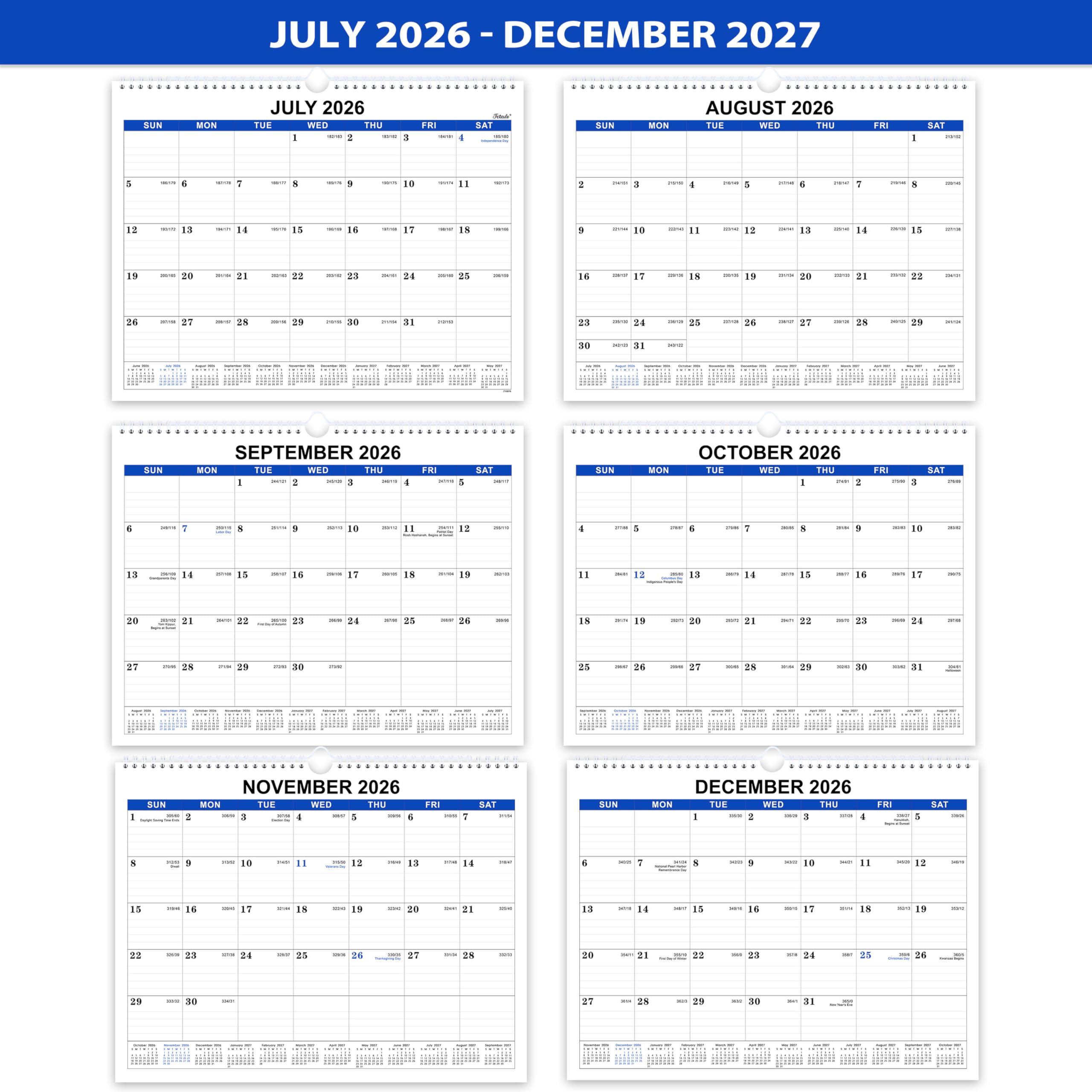 Amazon | 2026-2027年壁掛けカレンダー - 18ヶ月壁掛けカレンダー