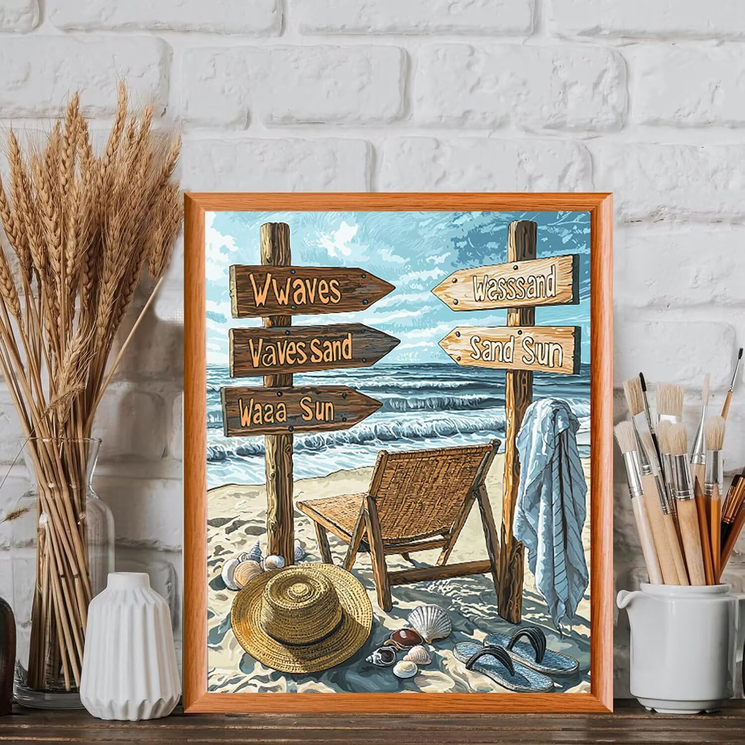 Strandlandschaft Malen Nach Zahlen Erwachsene Anfänger, 80x100cm c-315 | Malen nach Zahlen Erwachsene Leinwand Kit, DIY Handgemalt Ölgemälde Set mit 3-Pinseln und Acrylfarbe für Wanddeko,Ohne Rahmen