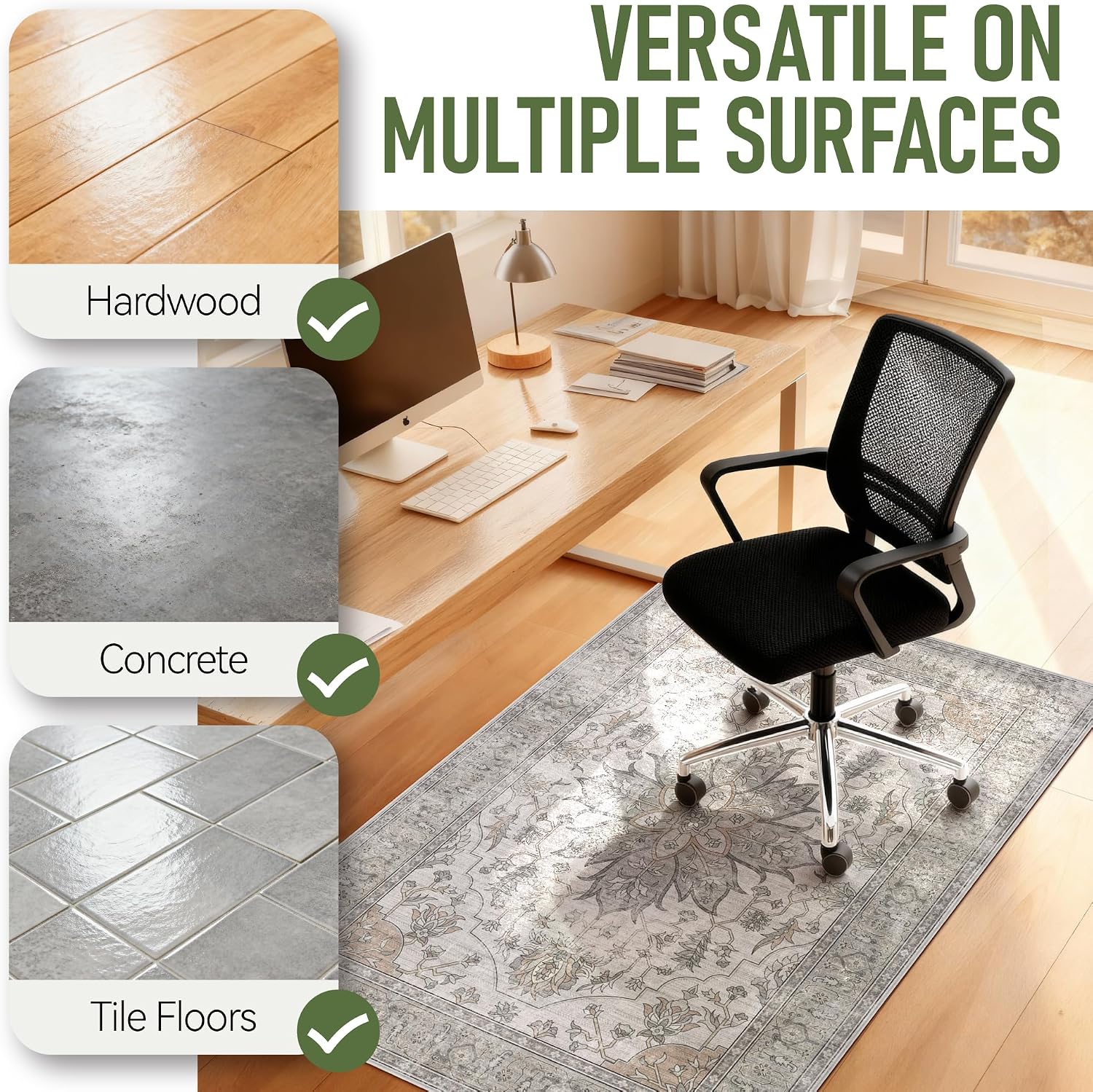 Office Chair Mat for Hardwood 48"x60", Under Desk Chair Mat for Home Office, Anti-Slip Office Rugs for Rolling Chairs, Floor Protector Washable Rugs Beige/Brown
