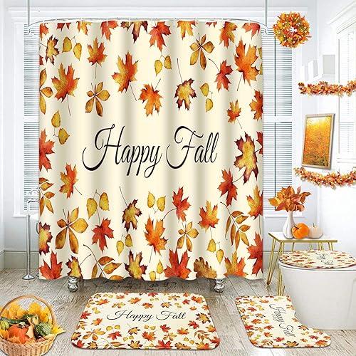 Miniatura 1 de Juego de cortina de ducha de Halloween con tapa de inodoro y alfombras antideslizantes, 4 cortinas de ducha para baño, decoración de baño con diseño