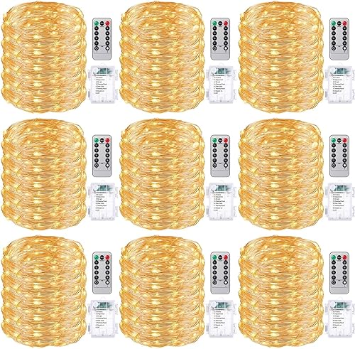 Paquete de 9 luces de hadas de 882 pies con 2700 luces LED a pilas con control remoto, impermeable, luces de Navidad con temporizador, luces