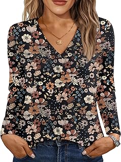 Long Sleeve Shirts for Women Tops V Neck Casual Top Comfortable Shirt Soft Basic Tees Women Blouses