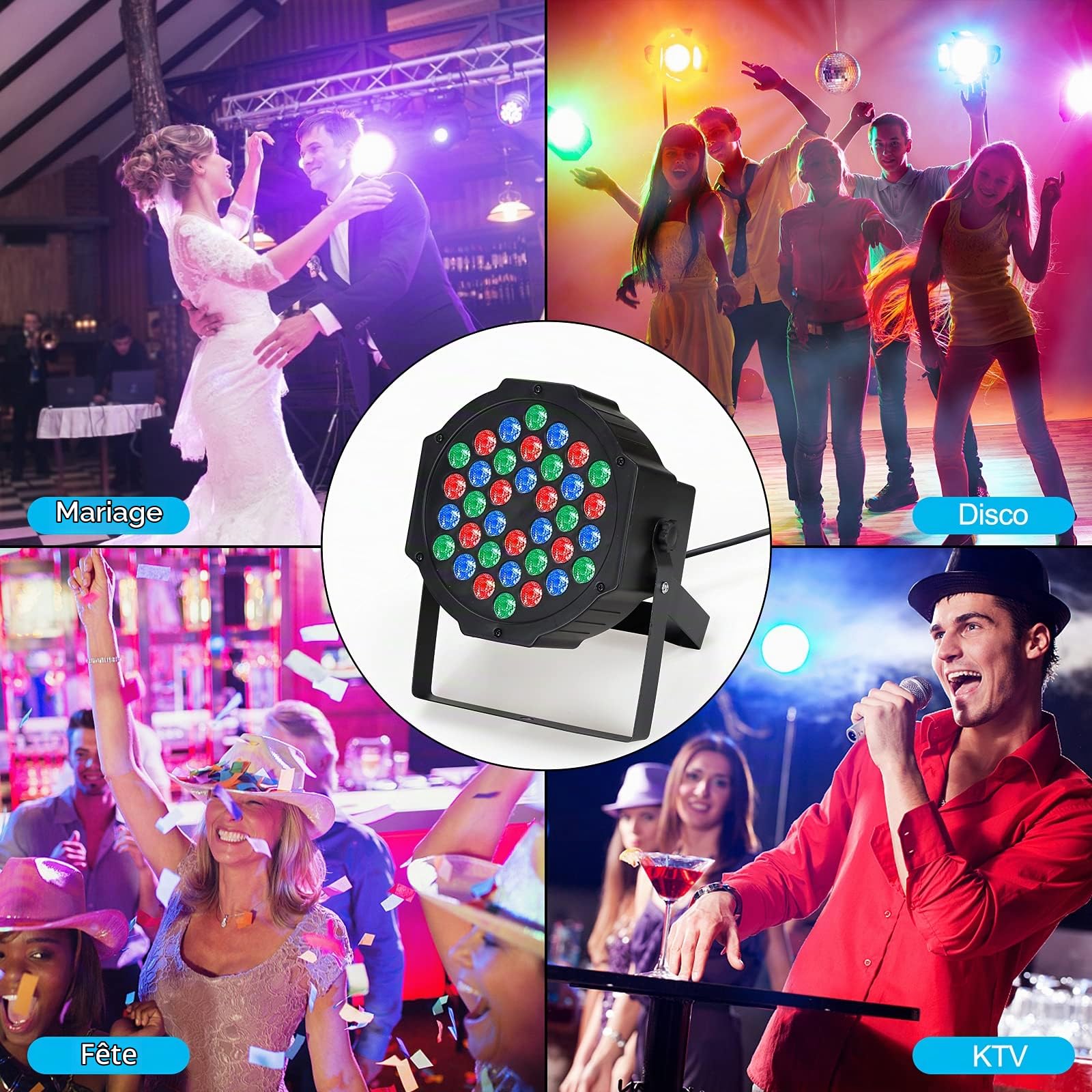 Lumière de Scène - Lot de 4 Eclairage de Scène DMX512 36 LED RGB DJ Lampe de Scène avec Télécommande et Support pour DJ Disco Fête Étape Bar Club Discothèque Mariage Noël