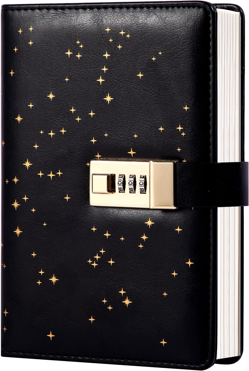 CAGIE Diary with Lock for Girls and Women, Lock Diary Combination Personal Constellation, A5 Waterproof Journal for Girls Ages 8-12 Gifts Presents, Black Shiny Star
