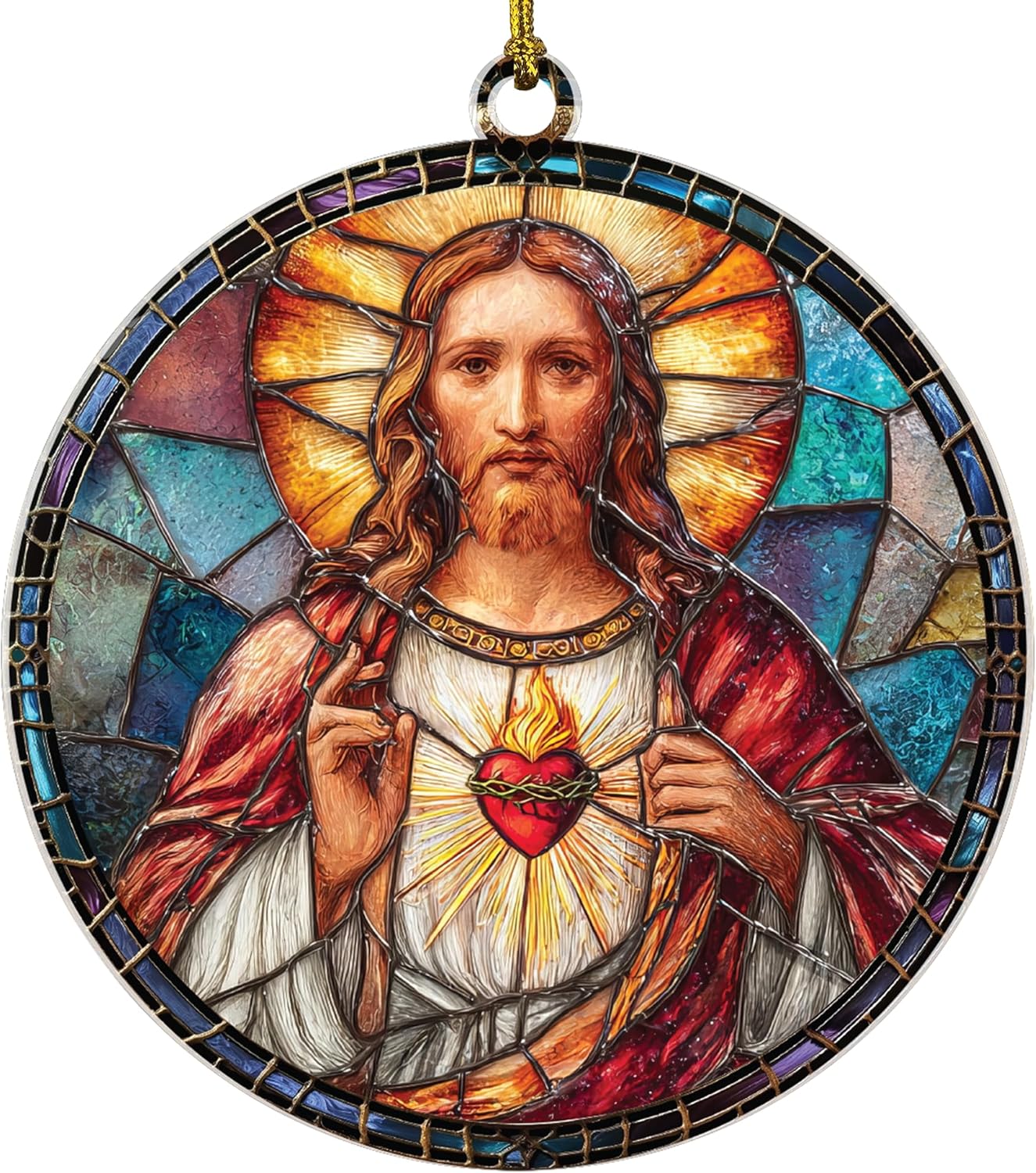 Sacred Heart of Jesus Ornament – Christian Christmas Ornament, Catholic Christmas Decor, Religious for Women & Mom, Stained Glass Catholic Christmas Ornaments - Image 2