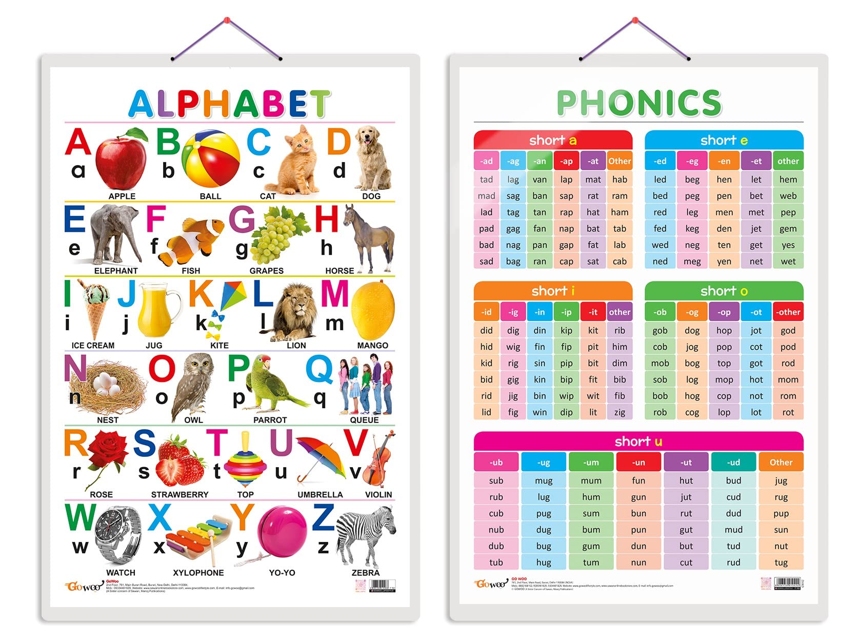 GO WOO Combo of 2 Alphabet and PHONICS - 1 Educational Posters for Preschool Kids Classroom Study | Learning- Charts for Kids Learning (20"X30" Inches)