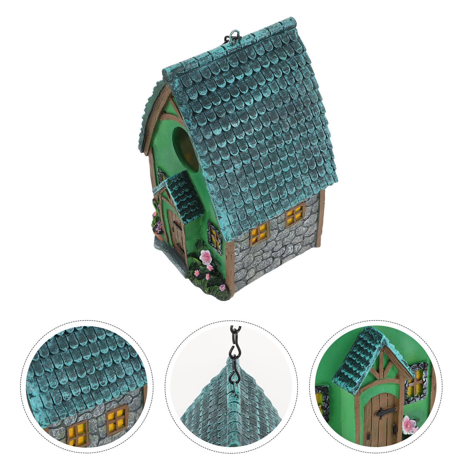 Angoily Casa de Pájaros Colgante de Resina Pequeña para Jardín, Caja Nido para Pájaros Pequeños, Decoración Exterior para Patio y Césped, Resistente y Fácil de Colgar