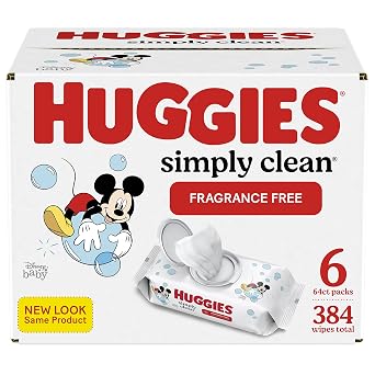 HUGGIES Simply Clean Fragrance-free Baby Wipes, Soft Pack 6 Pack, 384 Sheets Total, Alcohol-Free, Hypoallergenic Packaging May Vary, 6.700 Lb