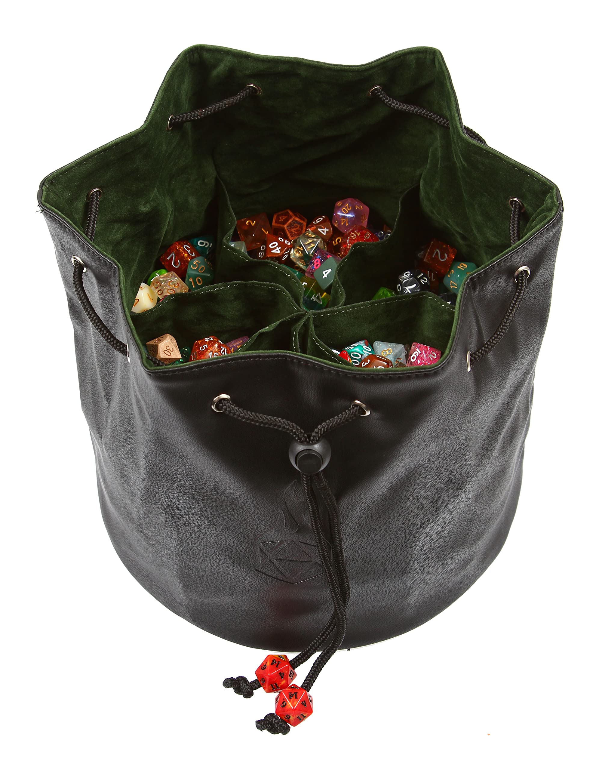 Forged Dice Co. Pouch of The Endless Hoard Dice bag - Holds Over 1,000 Polyhedral Dice - Dice Storage Bag with 7 Pockets - Perfect for Bulk Dice - Black/Green — image 1