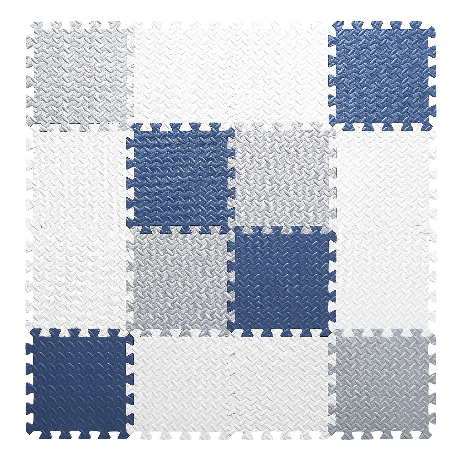 Tapete de juego de espuma de 16 azulejos, 0.4 pulgadas de grosor entrelazado con colores sólidos, tapete cuadrado de juego para bebé, tapete de espuma EVA para niños, bebé (blanco/gris claro