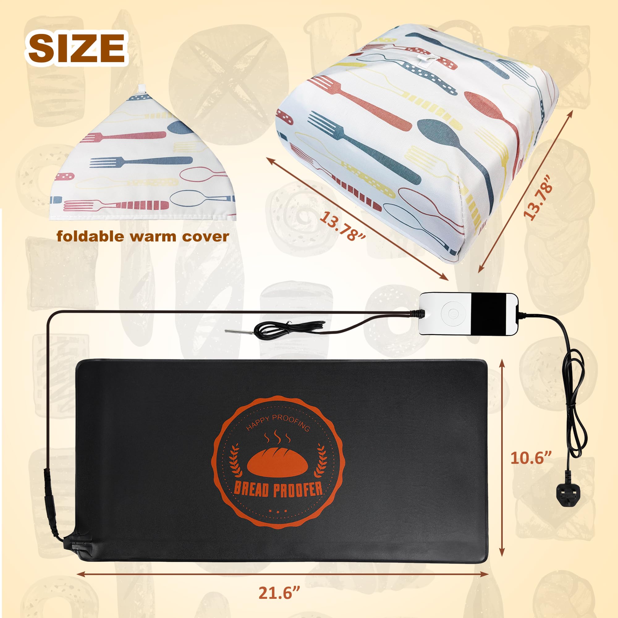 Bourske Bread Proofer Warming Mat with Heat Preservation Cover Adjustable Temperature Dough Starter Mat - Image 4