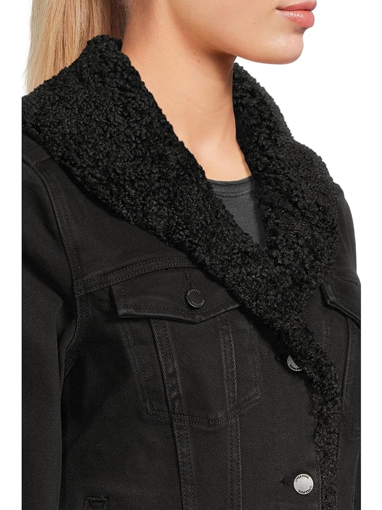 Black Liverpool Los Angeles Sherpa Collar Stretch Denim Trucker Jacket