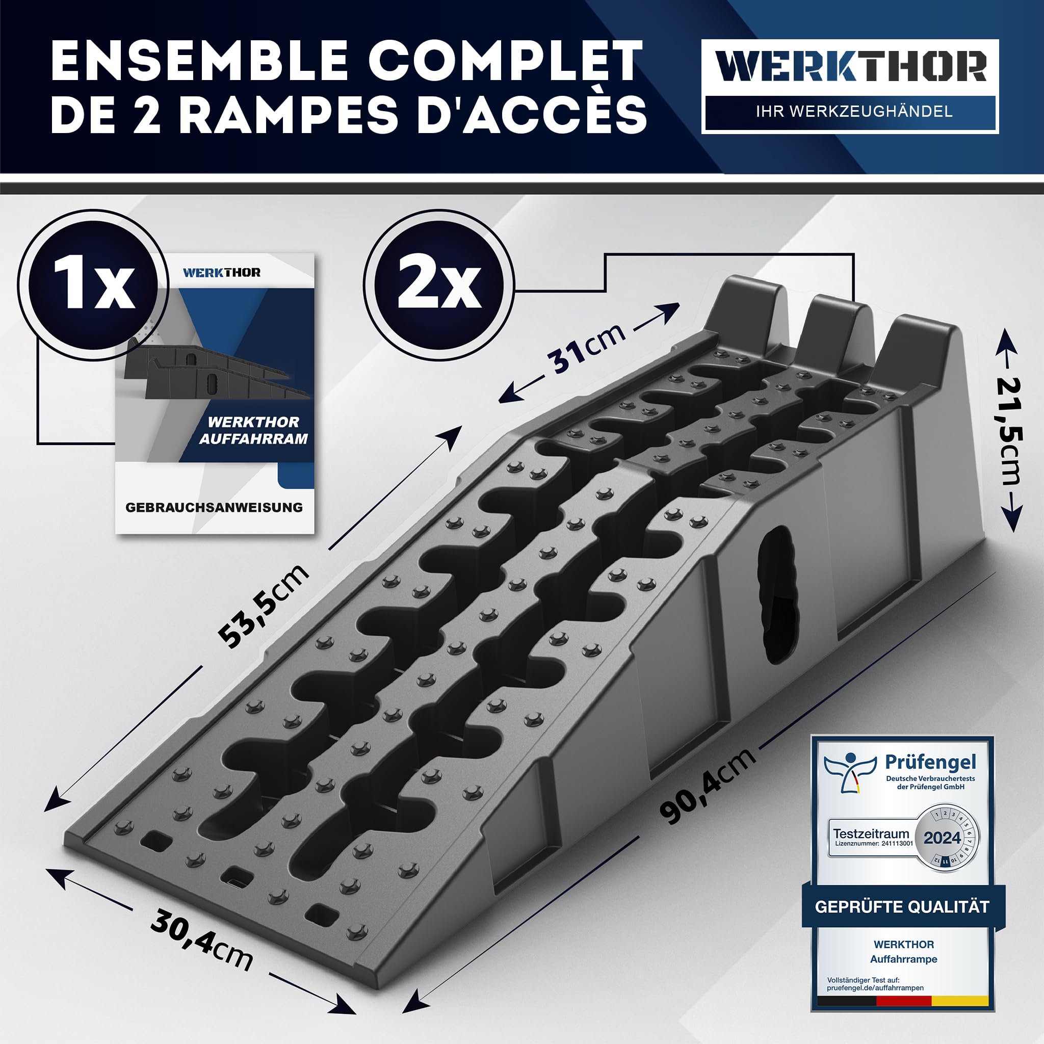 WERKTHOR Rampe d’Accès Voiture - [Lot de 2] Rampes de Levage Voiture [<5T] - Rampe Voiture Antidérapante pour Vidange et Entretien - Rampe Accès Voiture Résistante pour Garage et Atelier