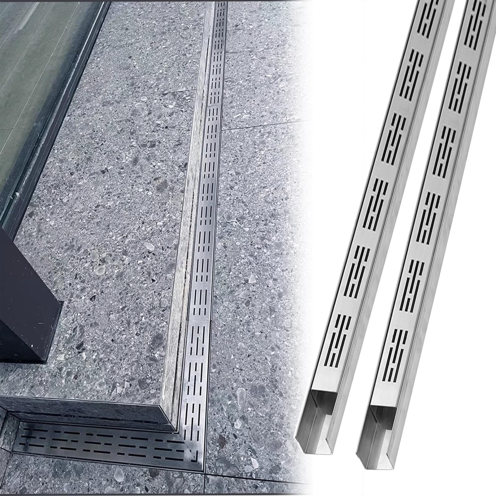 WQPMNYG 2 Pack 3.3ft Stainless Steel Mini Trench Drain Grate Kit - Slim 7x5cm for Yard, Balcony, Patio & Driveway Drainage Solutions