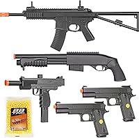 Vista 1 de BBTac Airsoft Gun Package Desert Raider - Powerful Spring Rifle, Pump Action Shotgun, SMG, Two Pistols and BB Pellets, Preimum Airsoft Starter Pack