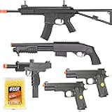 BBTac Airsoft Gun Package Desert Raider - Powerful Spring Rifle, Pump Action Shotgun, SMG, Two Pistols and BB Pellets, Preimum Airsoft Starter Pack