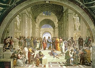 Lux Raffaello Scuola di Atene 70x50 cm Quadro Stampa su Pannello in Legno MDF Bordo Nero