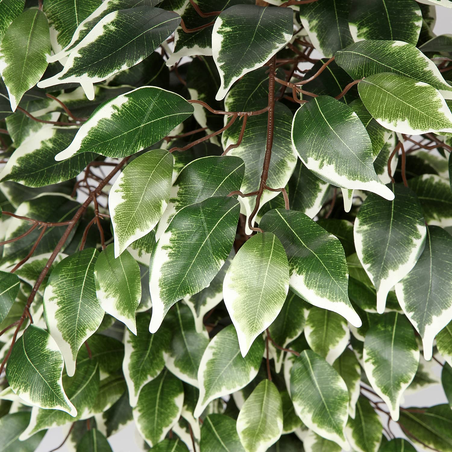 Künstliche Pflanzen Groß Kunstpflanze Benjamini Ficus künstlich Kunstbaum Zimmerpflanze Deko mit Echtholzstamm für Büro Deco Schlafzimmer Esszimmer drinnen Deko draußen 91 cm