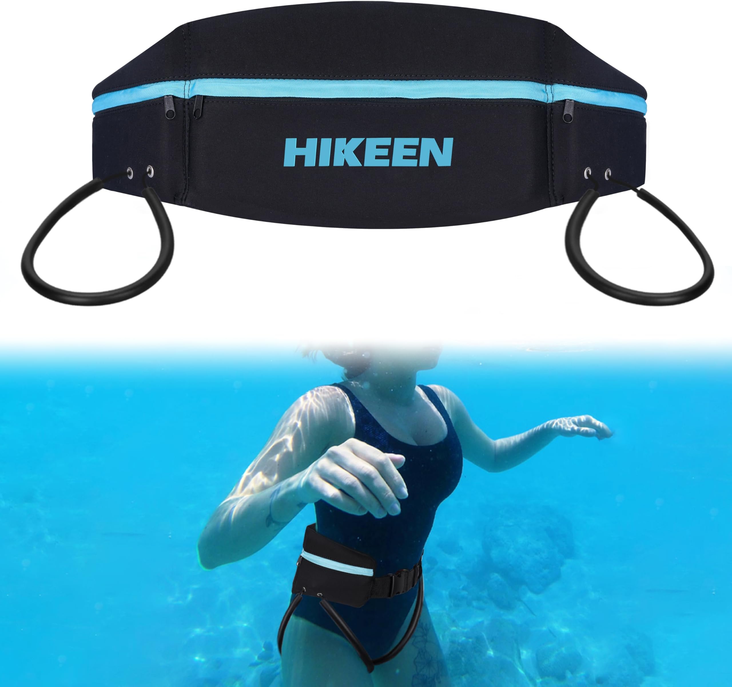Hikeen Swim Belt for Adults/Kids,Water Aerobics Equipment with Fixing Straps and Zipped Pocket,Adults Pool Exercise Equipment for Pool Exercises and Workouts
