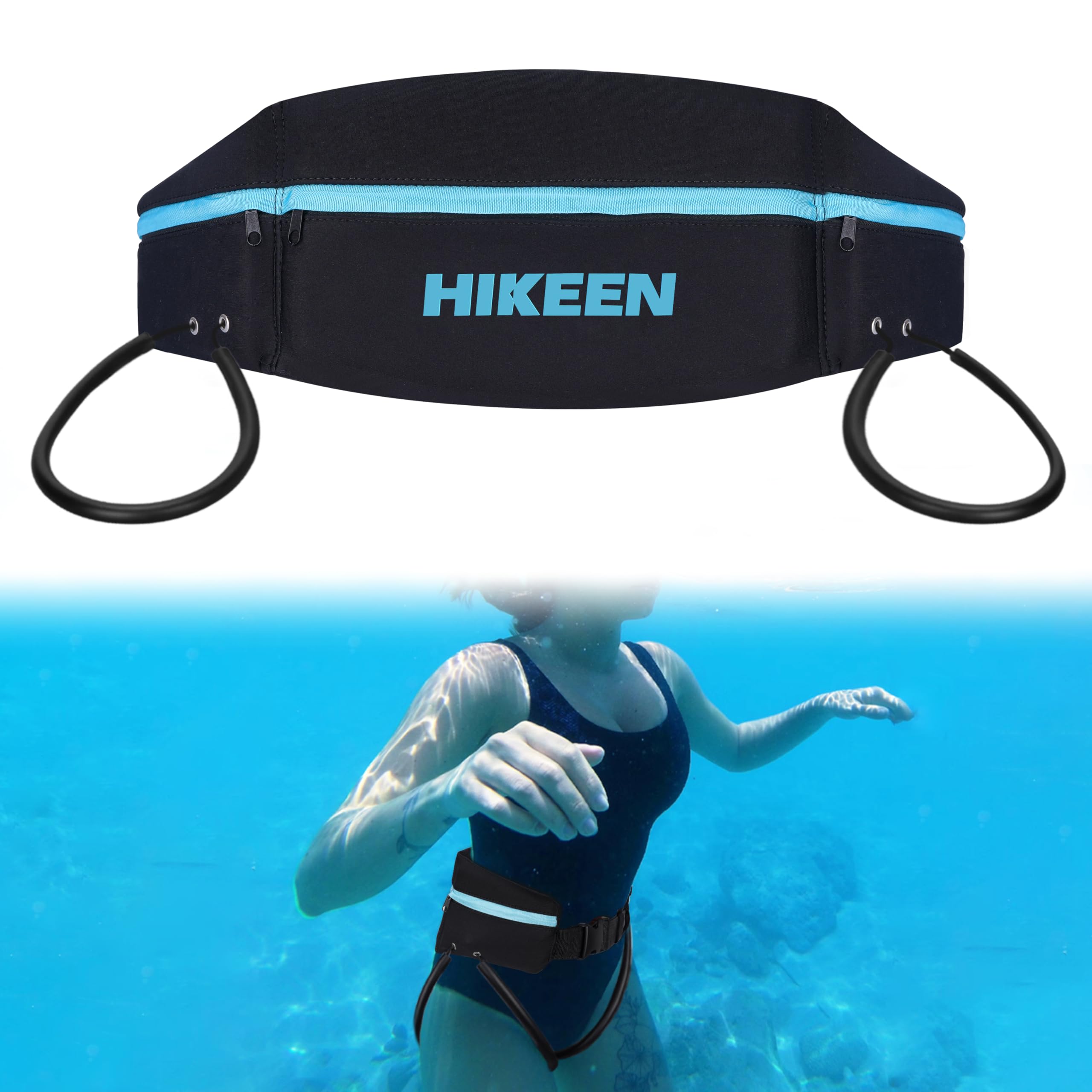 Hikeen Swim Belt for Adults/Kids,Water Aerobics Equipment with Fixing Straps and Zipped Pocket,Adults Pool Exercise Equipment for Pool Exercises and Workouts