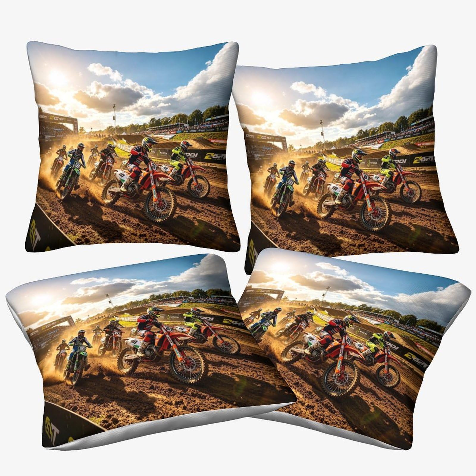 DAFUfbw Motorcycle Race Cushion Cover 40x40cm, 4pcs Dirt Bike Throw Pillow Cover for Couch Sofa Home Decor, Microfiber