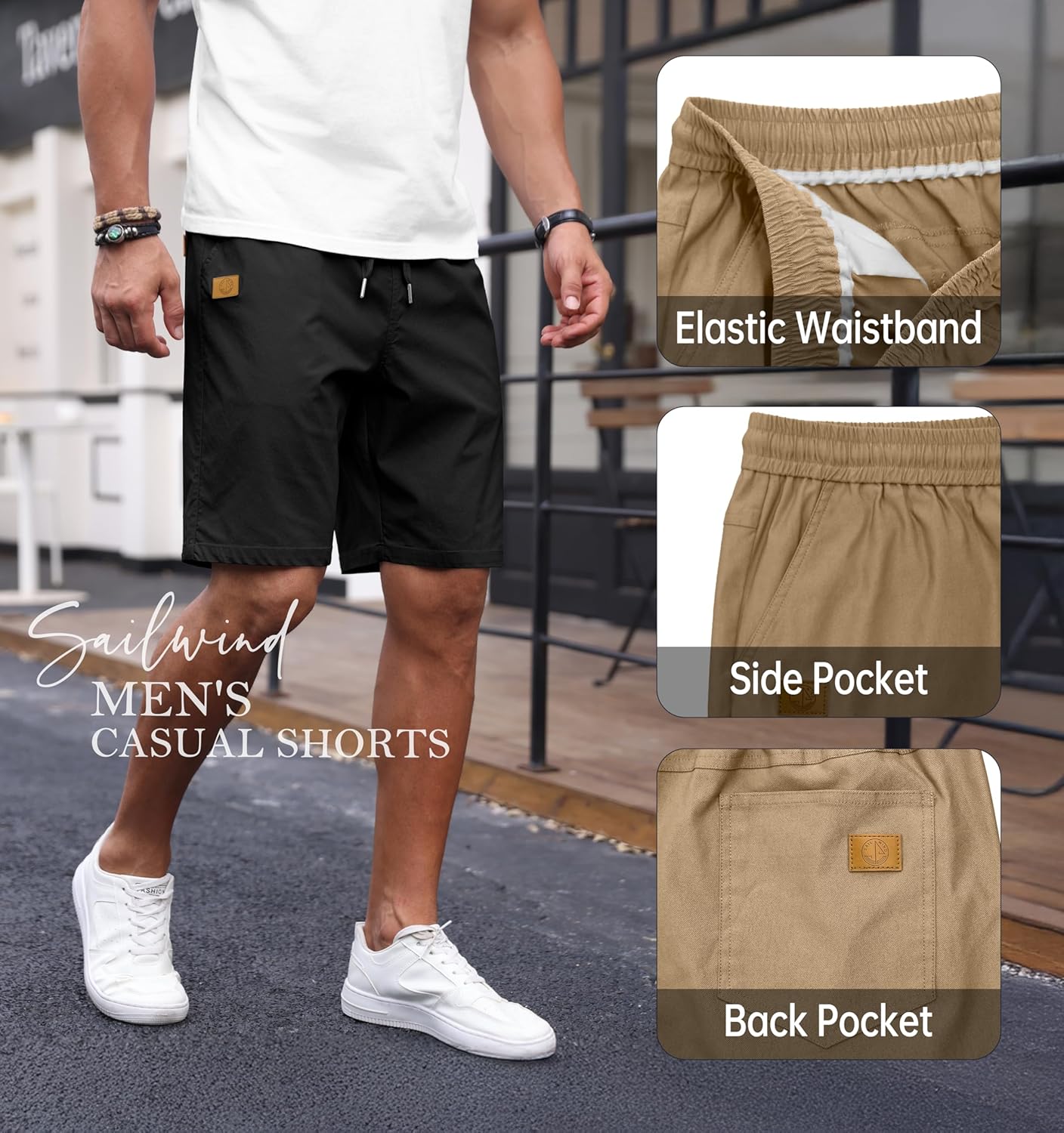 Sailwind Men's Casual 7" Shorts Elastic Waist Drawstring Summer Twill Golf Short - Image 4