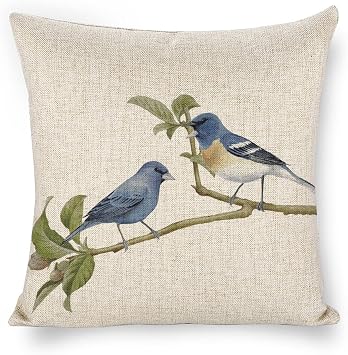 Throw Pillow Covers Decorative Bird Watercolor Linen Pillow Case 18x18 for Sofa Couch Bedroom Living Room Car