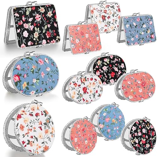 Blulu 24 piezas de espejo compacto para bolso, espejo de bolsillo de flores pequeñas plegables, diseño floral, retro, regalos para mujeres,