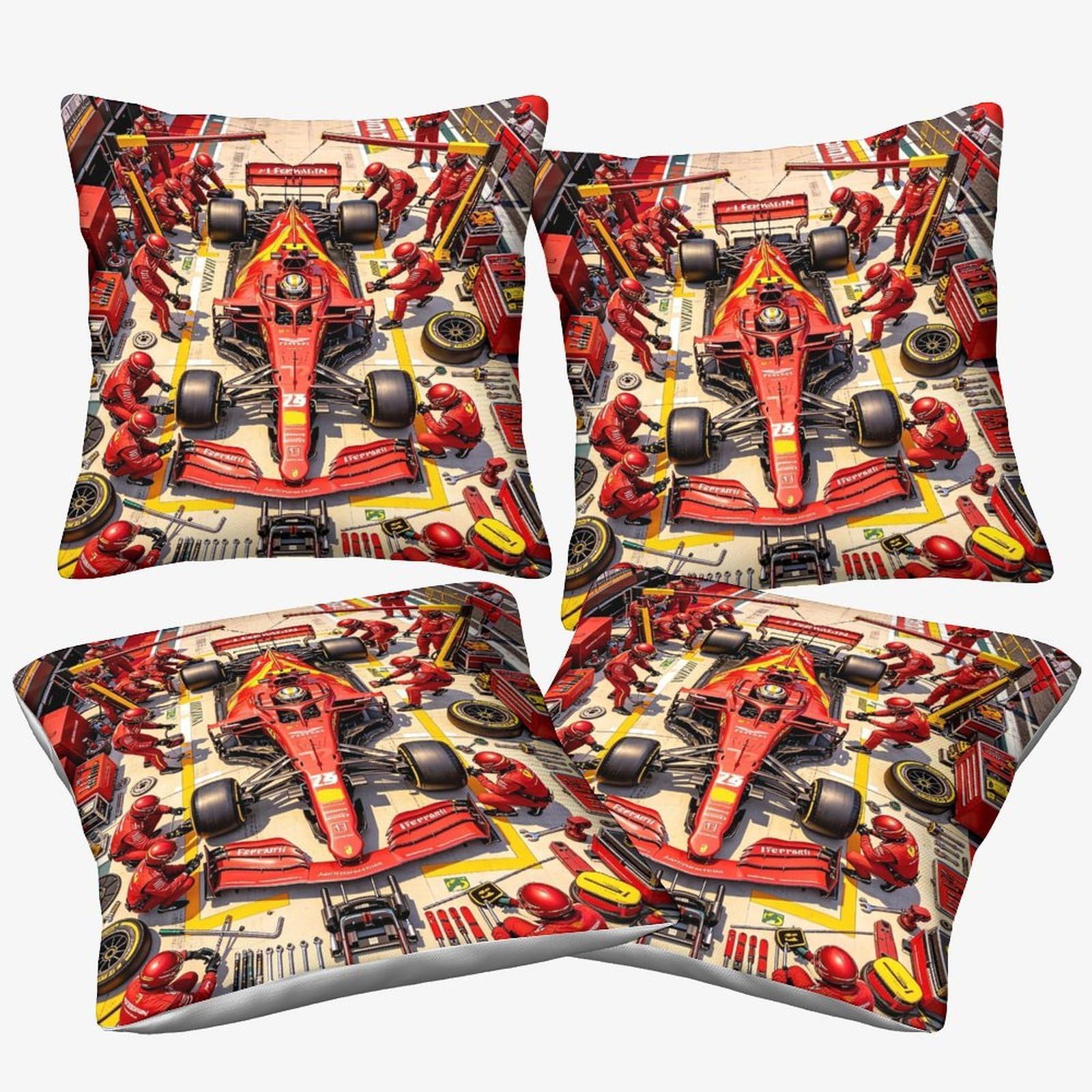 Xiaopangxy Formulaa Racing Luxury Microfiber Square Throw Pillow Cases With Invisible Zipper, 45X45cm, 4 Pcs Decorative Throw Pillowcases With Pit Stop, For Livingroom Sofa Bedroom
