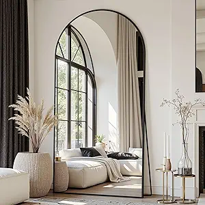 Suidia Arched Full Length Mirror, 78"x38" Floor Mirror Freestanding, Floor Standing Full Body Mirror with Stand for Bedroom, Hanging Mounted for Living Room Cloakroom, Black