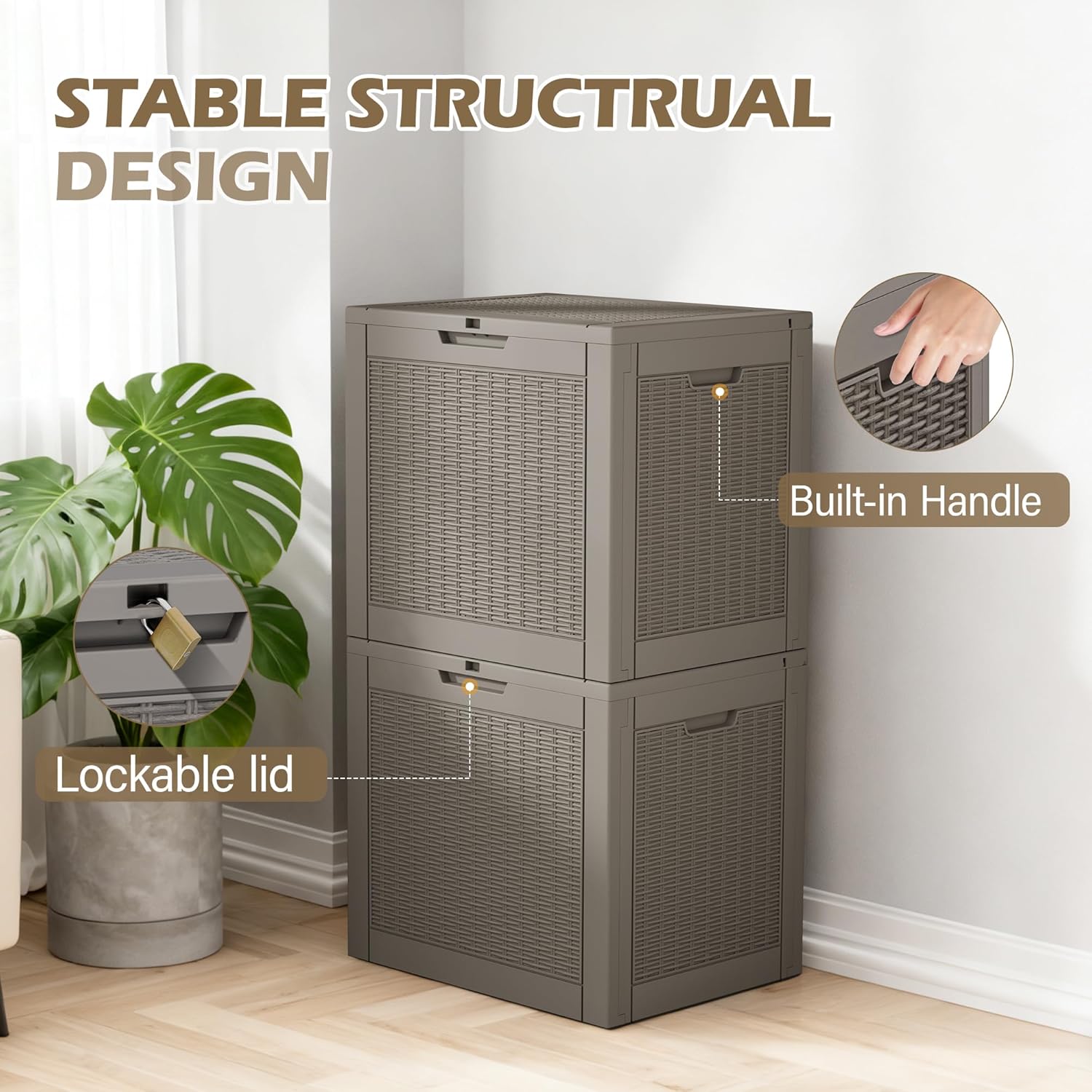 Outdoor Storage Box, 30 Gallon Deck Box with Lockable Lid, Waterproof Resin Storage Bin for Patio Furniture, Garden Tools, Cushions, Grey