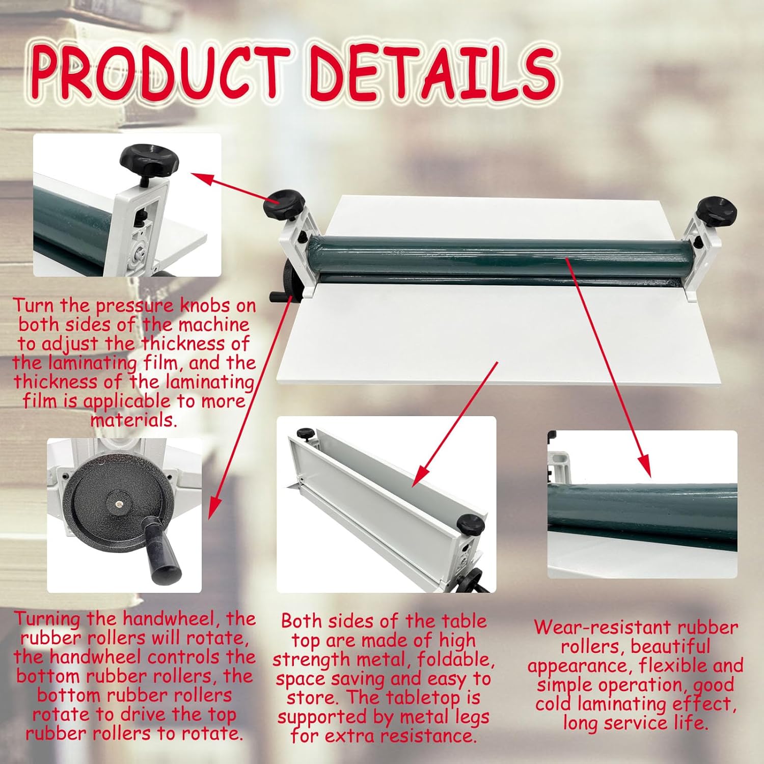 30" Cold Laminator Machine All Metal Desktop Laminator with Hand Crank Pressure, Foldable Work Table & Adjustable Roller Portable Cold Roll Laminating for Posters/Photos/Artworks