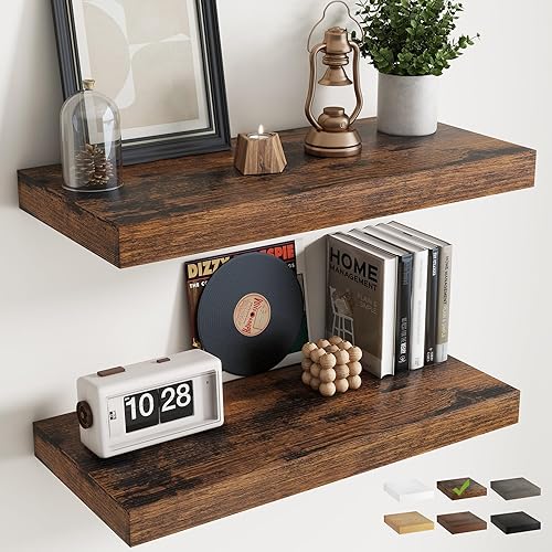 Miniatura 16 de Marsmiles Estantes flotantes para pared, 12D55W105H-WHT-2P Blanco (Simply White),Oak Finish,Mate negro,Marrón (Rustic Brown Finish),Acabado