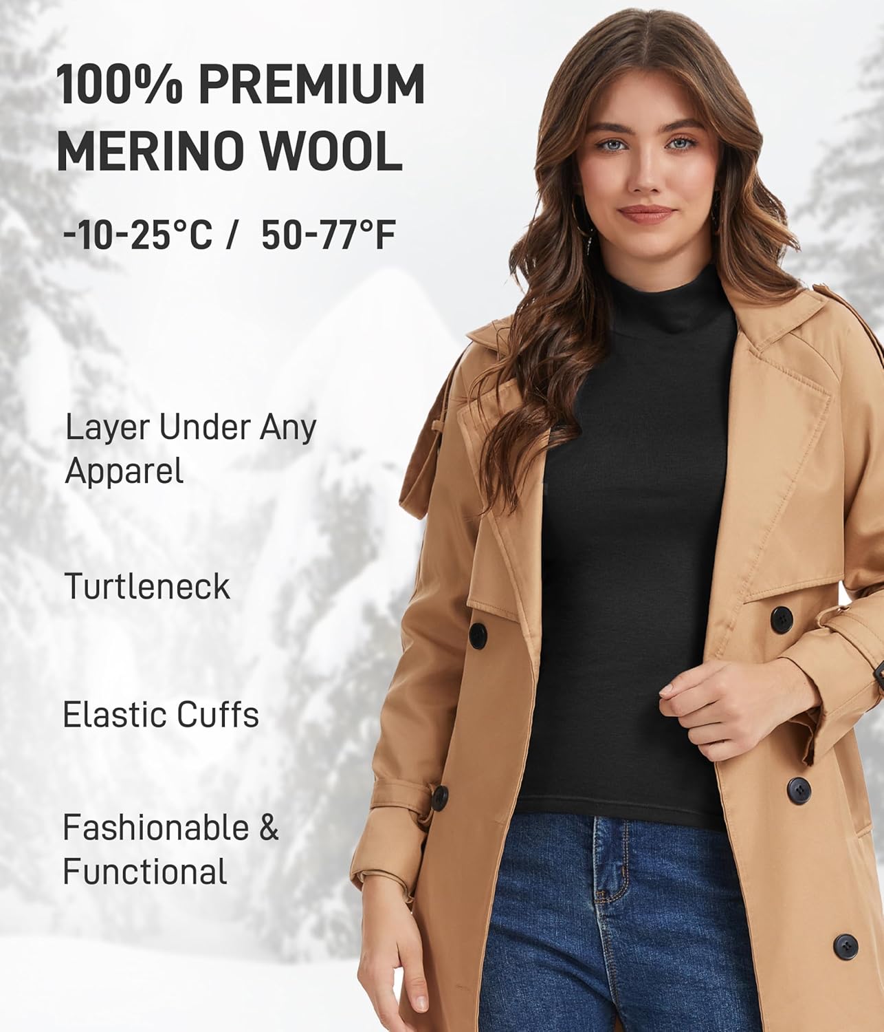 Merino Wool Base Layer Women, Wool Long Sleeve Thermal Shirt, 100% Wool Top Warm Lite for Cold Weather - Image 4