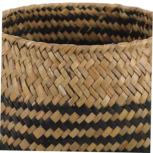 Miniatura 8 de Cesta de almacenamiento de mimbre para baño, cesta pequeña redonda de rota para organizar la basura, papelera, oficina, cuerda de paja y escritorio