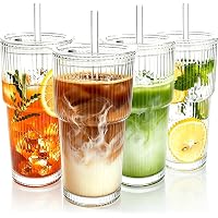 4-Piece 20oz Glass Cups with Lids and Straws