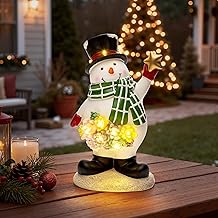 GIGALUMI Snowman Garden Ornaments Outdoor, with Solar Powered LED Lights, Unique Gifts for Mum, for Women, Birthday Gift for Grandma, Waterproof Garden Decorations for Patio, Yard