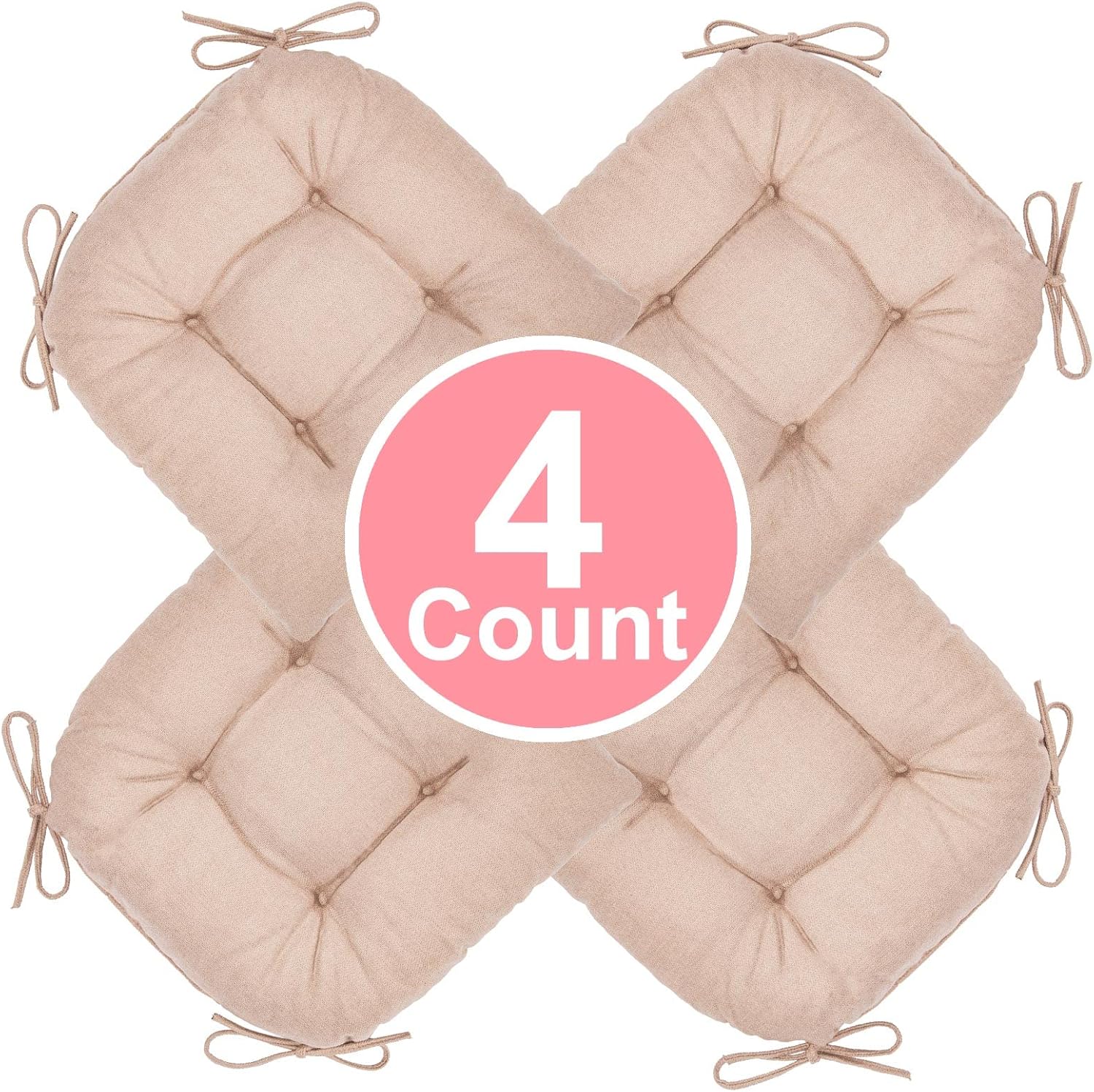 Chair Cushion, Chair Cushions for Dining Chairs, Chair Pads and Mat with Ties for Indoor Kitchen Seat and Desk (Light Khaki, 4 Count - 17 x 16 in)
