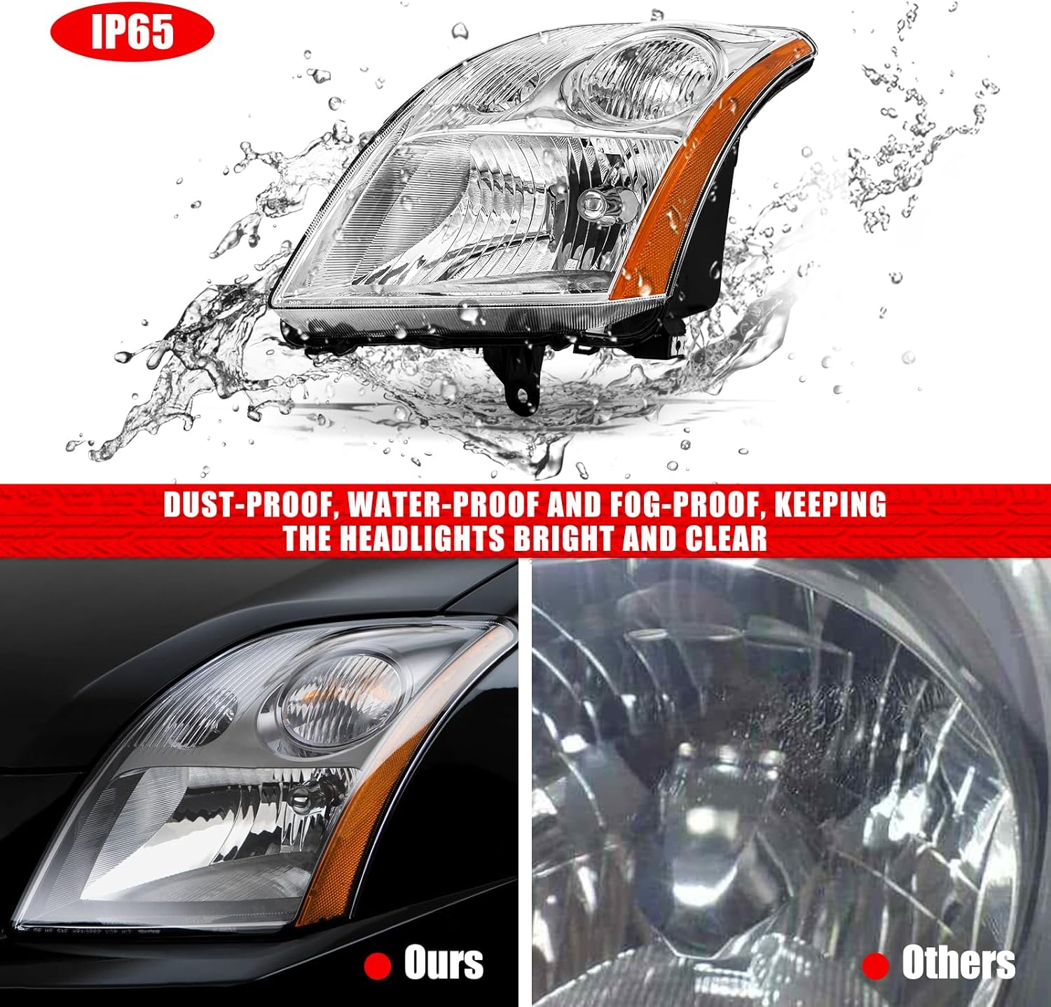 Headlight Compatible with Nissan Sentra 2007 2008 2009 Headlight 2007-2009 Headlamp Chrome Housing Amber Reflector Replacement Pair Left and Right（W/O Bulbs）