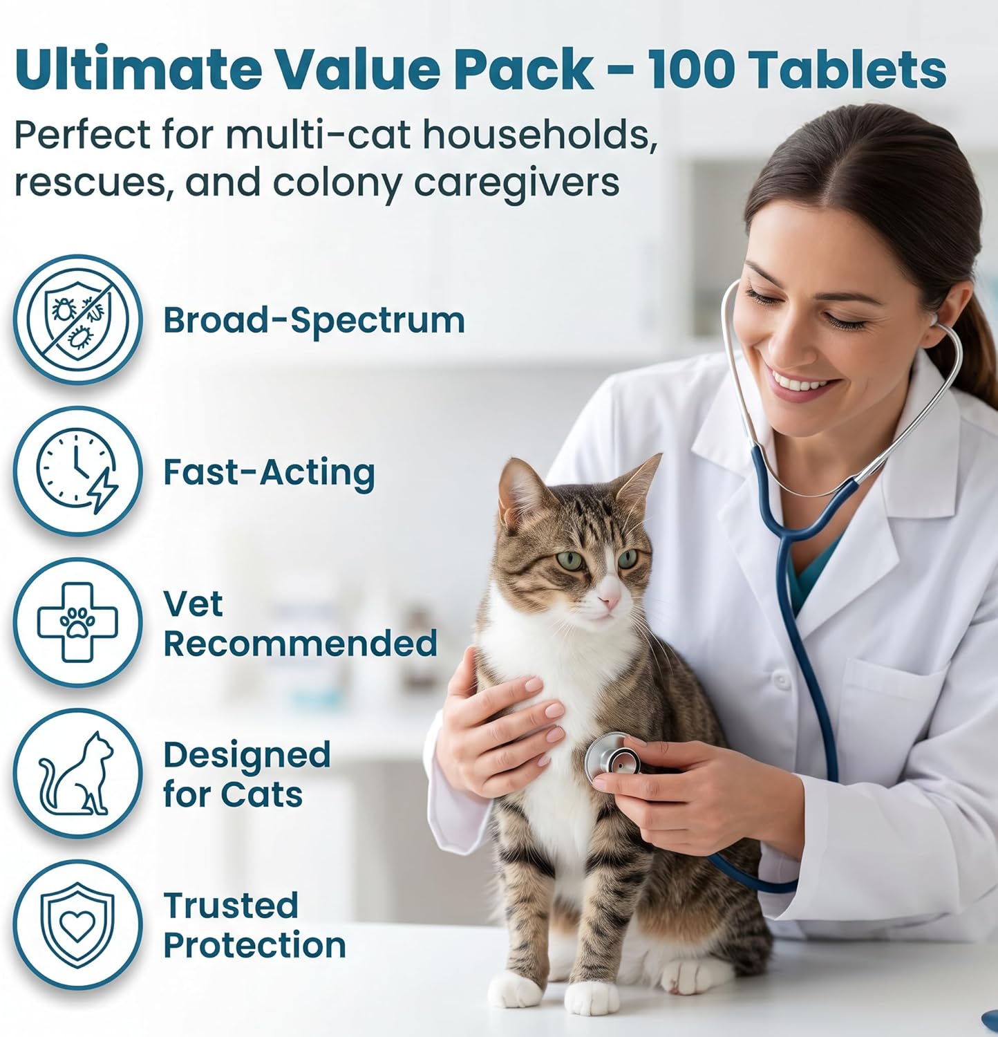 (praziquantel/pyrantel pamoate) Broad Spectrum Dewormer Tablets for Cats and Kittens, for Multi-Cat Homes, Rescuers & Shelters, 100 Tablets