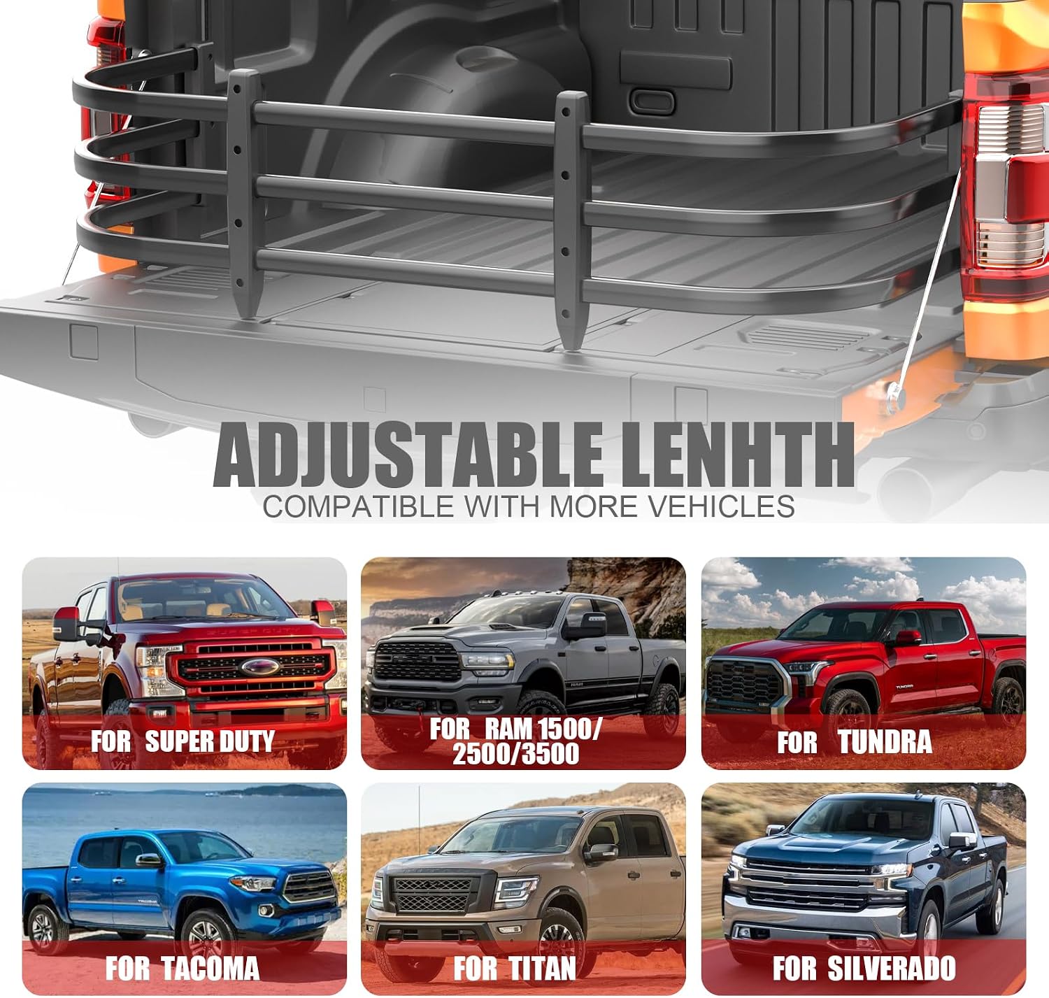 Truck Bed Extender, Adjustable 54"-67" Aluminum Retractable Tailgate Extender, Drill Required, Fits for Ford F150/F250/F350, for Ram1500/2500/3500,for Tundra,for Chevy Silverado & GMC Sierra,for Titan