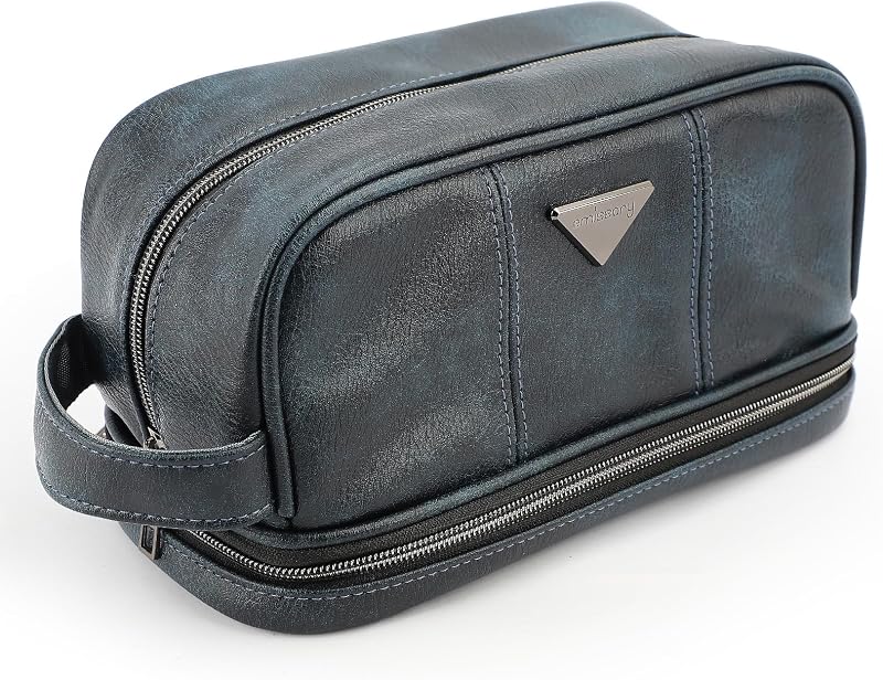 Necessaire de viagem masculina emissary em couro, azul