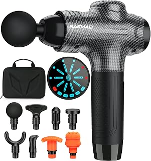 RAEMAO Massage Gun Deep Tissue, Back Massage Gun for Athletes for Pain Relief Attaching 8 PCS Specialized Replacement Heads, Percussion Massager with 10 Speeds & LED Screen, Carbon