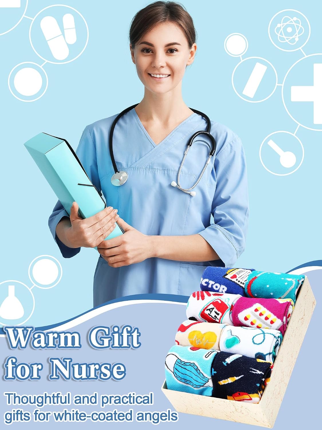 Shinymoon 24 Pairs Nurses Socks for Women Nursing Day Crew Socks Bulk Novelty Funny Medical Gifts for Nurse Doctor