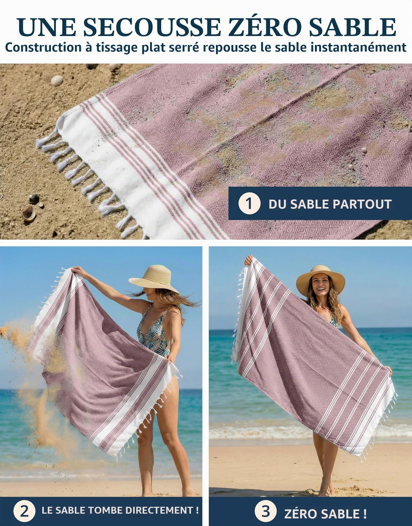 LANE LINEN Lot de 6 serviettes de plage en coton surdimensionnées 100 x 200 cm, absorbantes, à séchage rapide, Gris